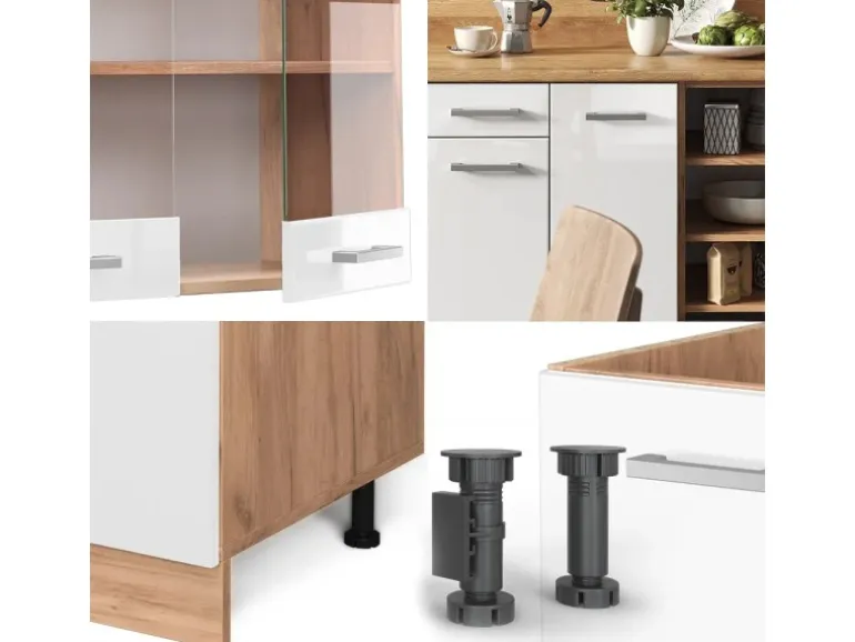 Vicco R-Line Küchenzeile Weiß Hochglanz/Goldkraft Eiche 240 cm ohne Arbeitsplatte ohne E-Geräte