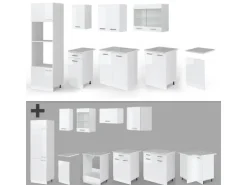 Vicco R-Line Küchenzeile Weiß 300 cm mit HochschrankAP Marmor ohne E-Geräte