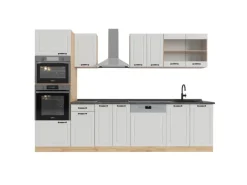 Vicco R-Line Küchenzeile Weiß Landhaus/Goldkraft Eiche 300 cm mit HochschrankAP Anthrazit ohne E-Geräte