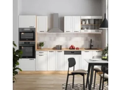 Vicco R-Line Küchenzeile Weiß Landhaus/Goldkraft Eiche 300 cm mit HochschrankAP Anthrazit ohne E-Geräte