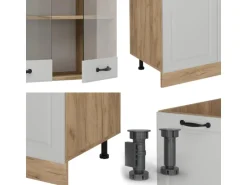 Vicco R-Line Küchenzeile Weiß Landhaus/Goldkraft Eiche 300 cm mit HochschrankAP Eiche ohne E-Geräte