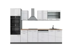 Vicco R-Line Küchenzeile Weiß Hochglanz/Anthrazit 300 cm mit HochschrankAP Eiche ohne E-Geräte