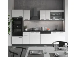 Vicco R-Line Küchenzeile Weiß Hochglanz/Anthrazit 300 cm mit HochschrankAP Eiche ohne E-Geräte