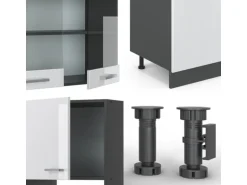 Vicco R-Line Küchenzeile Weiß Hochglanz/Anthrazit 300 cm mit HochschrankAP Eiche ohne E-Geräte