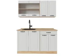 Vicco R-Line Küchenzeile Weiß Landhaus/Goldkraft Eiche 140 cm AP Eiche ohne E-Geräte