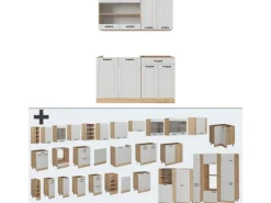 Vicco R-Line Küchenzeile Weiß Landhaus/Goldkraft Eiche 140 cm AP Eiche ohne E-Geräte