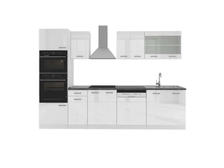 Vicco R-Line Küchenzeile Weiß Hochglanz/Weiß 300 cm mit HochschrankAP Anthrazit ohne E-Geräte