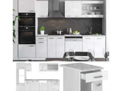 Vicco R-Line Küchenzeile Weiß Hochglanz/Weiß 300 cm mit HochschrankAP Anthrazit ohne E-Geräte