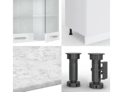 Vicco R-Line Küchenzeile Weiß Hochglanz/Weiß 300 cm mit HochschrankAP Anthrazit ohne E-Geräte