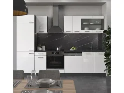 Vicco R-Line Küchenzeile Weiß Hochglanz/Anthrazit 300 cm AP Marmor ohne E-Geräte