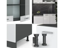 Vicco R-Line Küchenzeile Weiß Hochglanz/Anthrazit 300 cm AP Marmor ohne E-Geräte