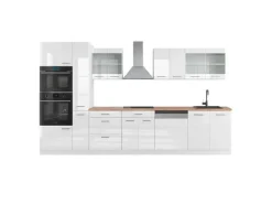Vicco R-Line Küchenzeile Weiß Hochglanz/Weiß 350 cm mit HochschrankAP Eiche ohne E-Geräte