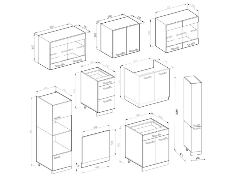 Vicco R-Line Küchenzeile Weiß Hochglanz/Weiß 350 cm mit HochschrankAP Eiche ohne E-Geräte