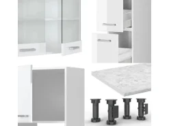 Vicco R-Line Küchenzeile Weiß Hochglanz/Weiß 350 cm mit HochschrankAP Eiche ohne E-Geräte