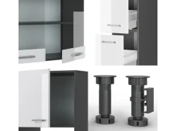 Vicco R-Line Küchenzeile Weiß Hochglanz/Anthrazit 350 cm mit HochschrankAP Marmor ohne E-Geräte