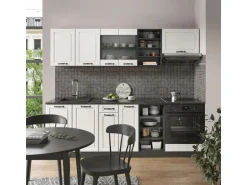 Vicco R-Line Küchenzeile Weiß Landhaus/Anthrazit 240 cm AP Eiche ohne E-Geräte