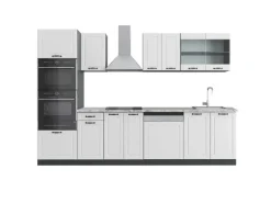 Vicco R-Line Küchenzeile Weiß Landhaus/Anthrazit 300 cm mit HochschrankAP Marmor ohne E-Geräte