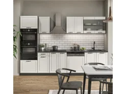 Vicco R-Line Küchenzeile Weiß Landhaus/Anthrazit 300 cm mit HochschrankAP Marmor ohne E-Geräte