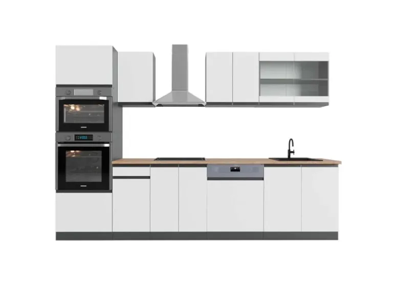 Vicco R-Line Küchenzeile Weiß/Anthrazit 300 cm mit HochschrankAP Eiche ohne E-Geräte