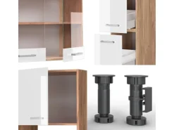 Vicco R-Line Küchenzeile Weiß Hochglanz/Goldkraft Eiche 350 cm mit HochschrankAP Eiche ohne E-Geräte