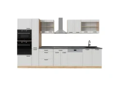 Vicco R-Line Küchenzeile Weiß Landhaus/Goldkraft Eiche 350 cm AP Anthrazit ohne E-Geräte