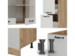 Vicco R-Line Küchenzeile Weiß Landhaus/Goldkraft Eiche 350 cm AP Anthrazit ohne E-Geräte