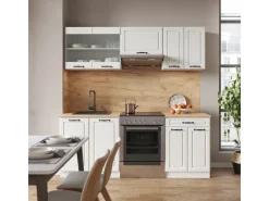 Vicco R-Line Küchenzeile Weiß Landhaus/Weiß 200 cm AP Marmor ohne E-Geräte