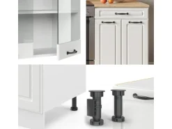 Vicco R-Line Küchenzeile Weiß Landhaus/Weiß 200 cm AP Marmor ohne E-Geräte