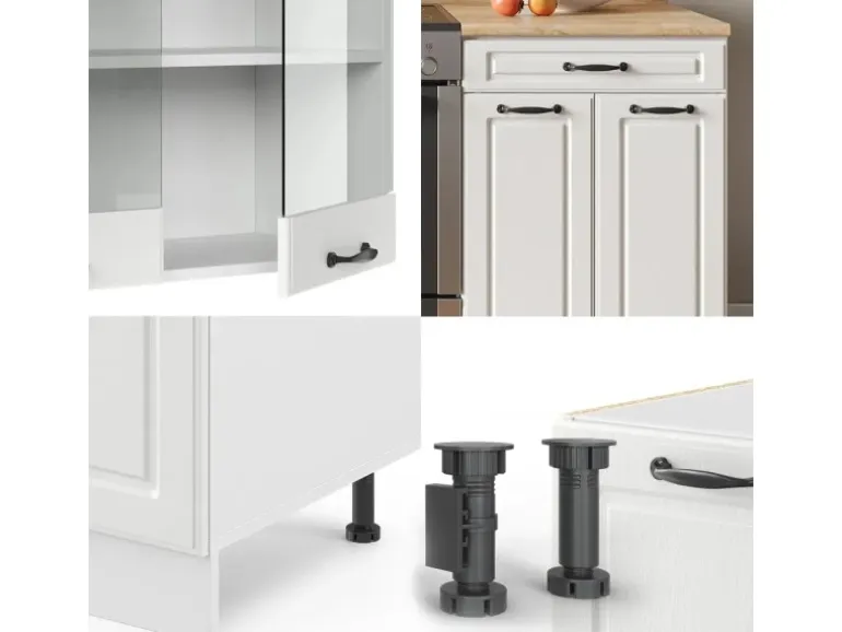 Vicco R-Line Küchenzeile Weiß Landhaus/Weiß 200 cm AP Marmor ohne E-Geräte