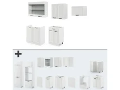 Vicco R-Line Küchenzeile Weiß Landhaus/Weiß 200 cm AP Marmor ohne E-Geräte