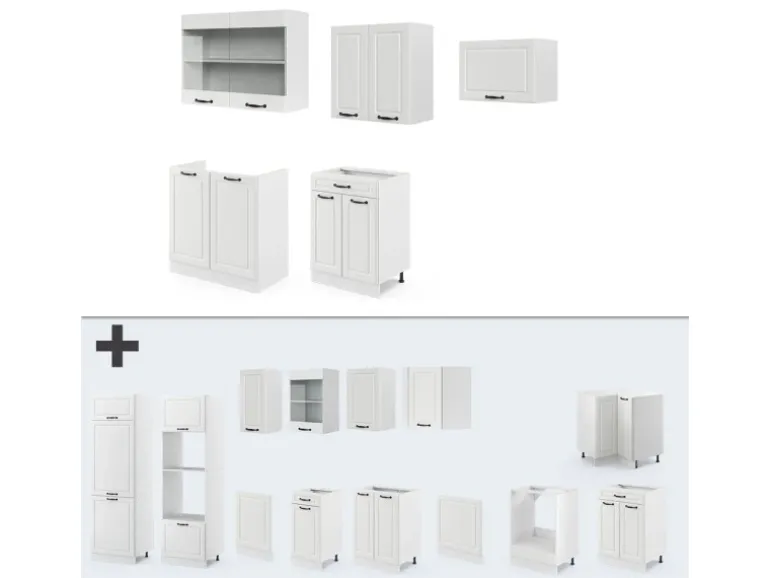 Vicco R-Line Küchenzeile Weiß Landhaus/Weiß 200 cm AP Marmor ohne E-Geräte