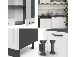 Vicco R-Line Küchenzeile Weiß Landhaus/Anthrazit 300 cm AP Eiche ohne E-Geräte