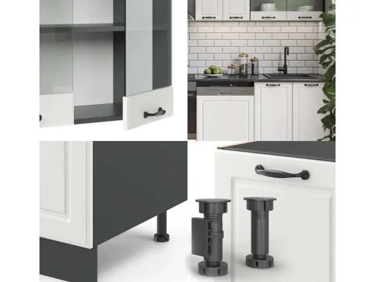 Vicco R-Line Küchenzeile Weiß Landhaus/Anthrazit 300 cm AP Eiche ohne E-Geräte