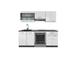 Vicco R-Line Küchenzeile Weiß Hochglanz/Anthrazit 200 cm AP Anthrazit ohne E-Geräte