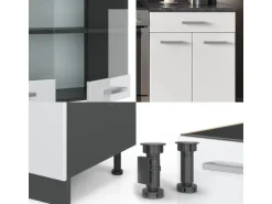 Vicco R-Line Küchenzeile Weiß Hochglanz/Anthrazit 200 cm AP Anthrazit ohne E-Geräte