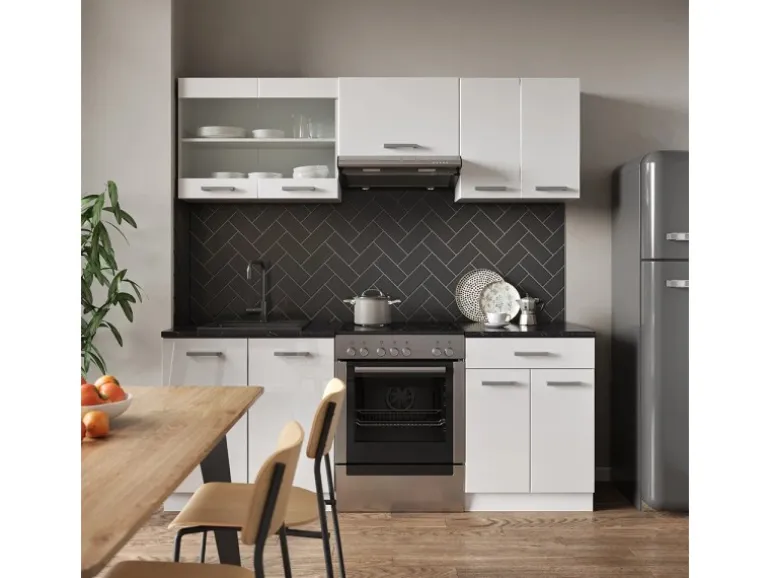 Vicco R-Line Küchenzeile Weiß Hochglanz/Weiß 200 cm ohne Arbeitsplatte ohne E-Geräte