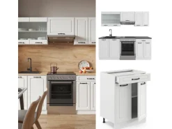 Vicco R-Line Küchenzeile Weiß Landhaus/Weiß 200 cm ohne Arbeitsplatte ohne E-Geräte