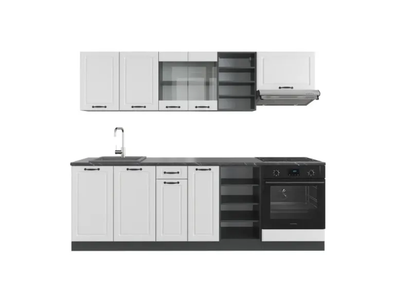 Vicco R-Line Küchenzeile Weiß Landhaus/Anthrazit 240 cm ohne Arbeitsplatte ohne E-Geräte