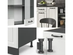 Vicco R-Line Küchenzeile Weiß Landhaus/Anthrazit 240 cm ohne Arbeitsplatte ohne E-Geräte