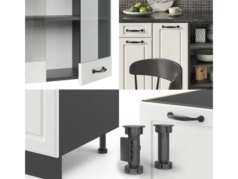 Vicco R-Line Küchenzeile Weiß Landhaus/Anthrazit 240 cm ohne Arbeitsplatte ohne E-Geräte