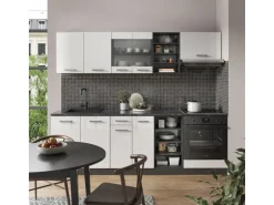 Vicco R-Line Küchenzeile Weiß Hochglanz/Anthrazit 240 cm ohne Arbeitsplatte ohne E-Geräte