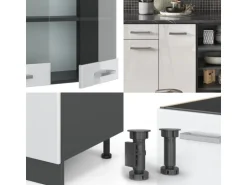 Vicco R-Line Küchenzeile Weiß Hochglanz/Anthrazit 240 cm ohne Arbeitsplatte ohne E-Geräte