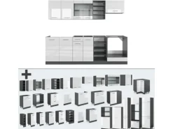 Vicco R-Line Küchenzeile Weiß Hochglanz/Anthrazit 240 cm ohne Arbeitsplatte ohne E-Geräte