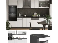 Vicco R-Line Küchenzeile Weiß/Anthrazit 300 cm mit HochschrankAP Marmor ohne E-Geräte