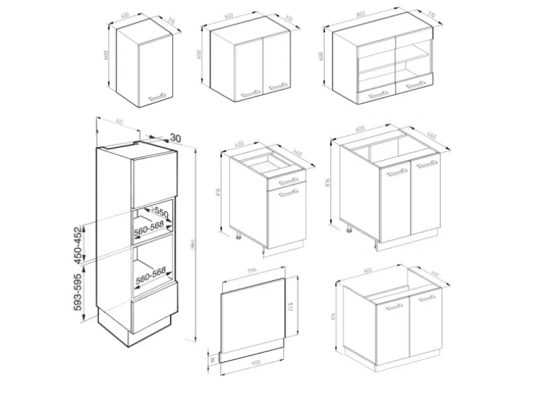 Vicco R-Line Küchenzeile Weiß/Anthrazit 300 cm mit HochschrankAP Marmor ohne E-Geräte