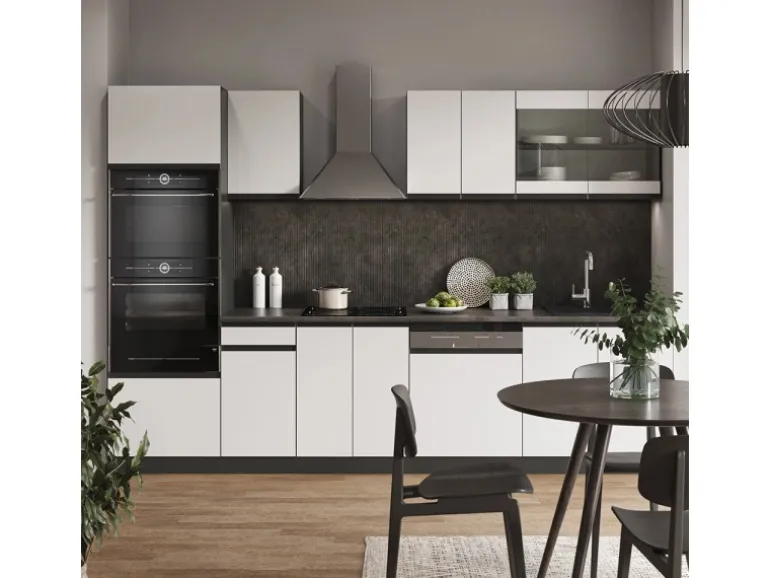 Vicco R-Line Küchenzeile Weiß/Anthrazit 300 cm mit HochschrankAP Marmor ohne E-Geräte