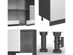 Vicco R-Line Küchenzeile Weiß/Anthrazit 300 cm mit HochschrankAP Marmor ohne E-Geräte