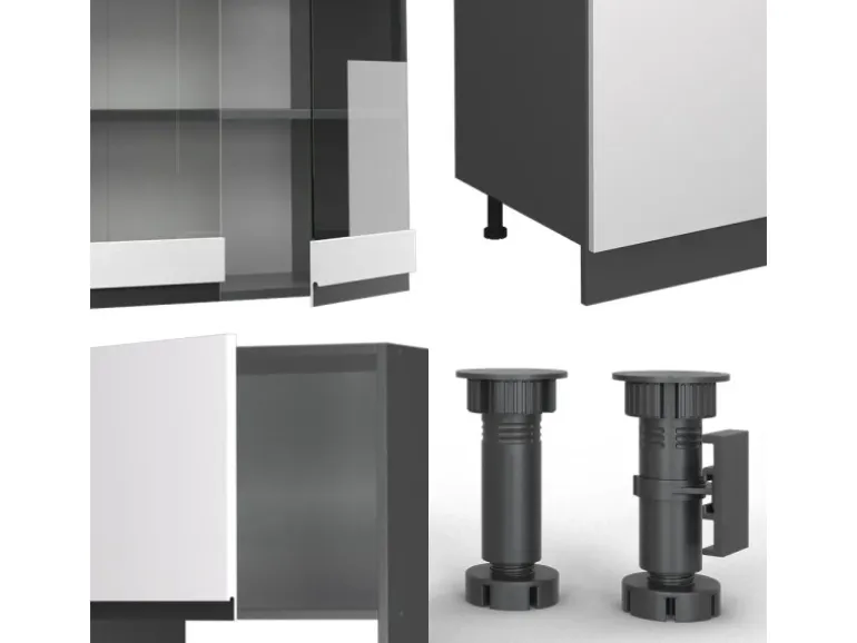 Vicco R-Line Küchenzeile Weiß/Anthrazit 300 cm mit HochschrankAP Marmor ohne E-Geräte