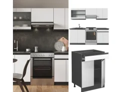 Vicco R-Line Küchenzeile Weiß/Anthrazit 200 cm AP Eiche ohne E-Geräte