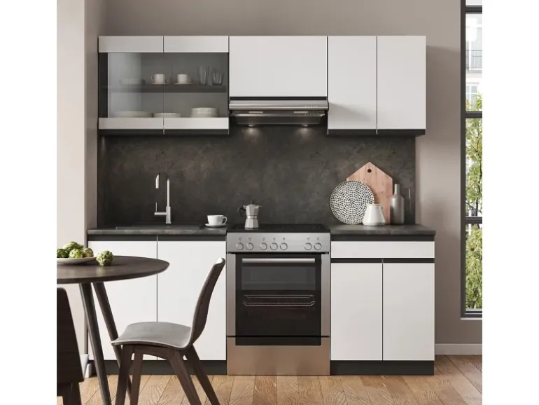 Vicco R-Line Küchenzeile Weiß/Anthrazit 200 cm AP Eiche ohne E-Geräte